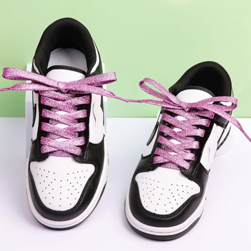 Olukssck 2 Pairs Flat Glitter Shiny Metallic Shoe Laces, Colorful Sequin Shoelaces3