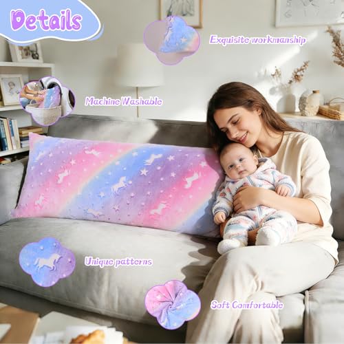 Image of Cloele Body Pillow Cover,Purple Unicorns,Glow in Dark,21x54 in | Long Pillow Cases,Full Length Pillow Case,Ultra Soft, Body Pillowcase for Kids Girls, Decorative,Only Cover