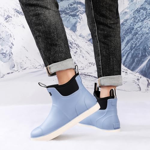 Image of Mens Deck Boots, Saltwater Fishing Booties Rubber Waterproof Ankle Rain Boots, High-performance Footwear Chelsea Boots for Gardening Fishing Boating Camping Sailing