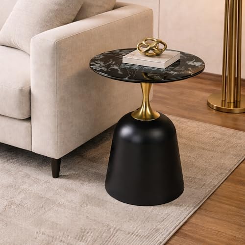 Image of The Attic Rita Luxe End Table Round Shape Elegant Look, Tea Table for Living Room, Black