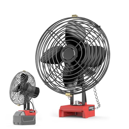 LIVOWALNY Portable Jobsite Fan Compatible with Milwaukee 18V Battery, 7" Cordless Works Battery Powered Fan 18V 17W 3500RPM Portable with USB and Type C Charging Port (No Battery)
