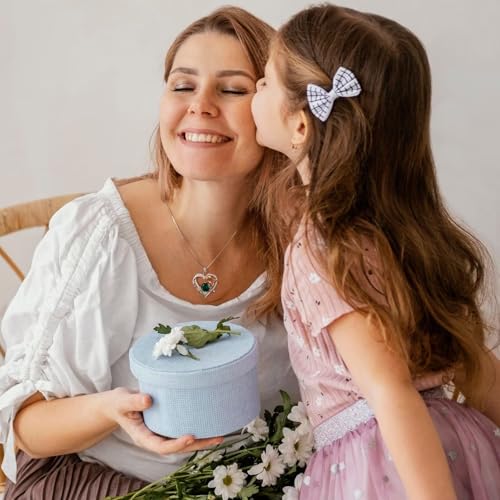 Iefil Gifts for Mom - 925 Sterling Silver Rose Round Birthstone Necklace Christmas Birthday Gifts Jewelry for Her Heart Pendant Necklace for Women Bonus Mom Mother in Law2