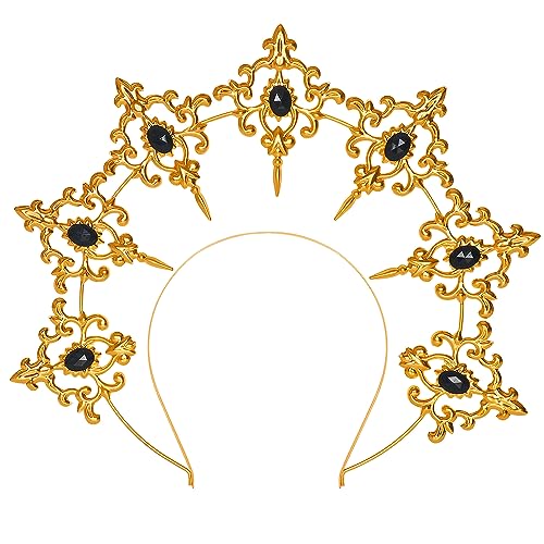 LVOW Halo Crown Baroque Saint Headdress Stars Goddess Tiara and Crown for Women Boho Wedding Headpiece Costume(S1-Gold)