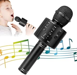 KIDWILL Wireless Bluetooth Karaoke Microphone for Kids, 5-in-1 Portable Handheld Karaoke Mic Speaker Player Recorder with Adjustable Remix FM Radio for Kids Girls Boys Teens Birthday (Black)