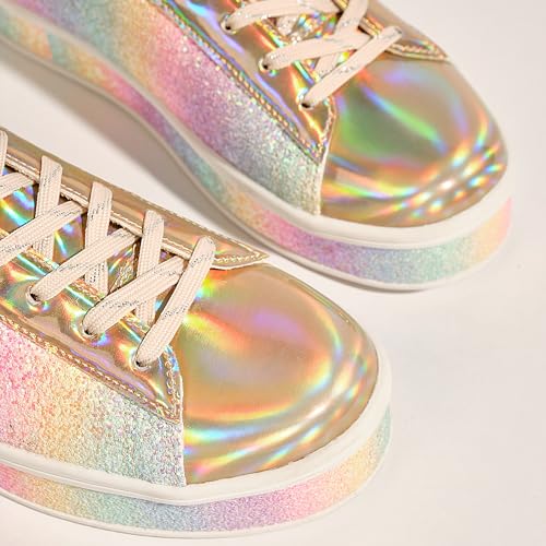Image of UUBARIS Women's Glitter Tennis Sneakers Neon Dressy Sparkly Sneakers Rhinestone Bling Wedding Bridal Shoes Shiny Sequin Shoes