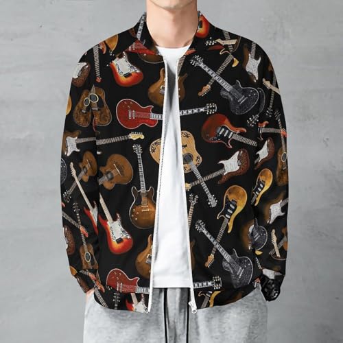 Guitars Pattern Men's Lightweight Jacket Casual Fashion Windbreaker Zip Up Coat2