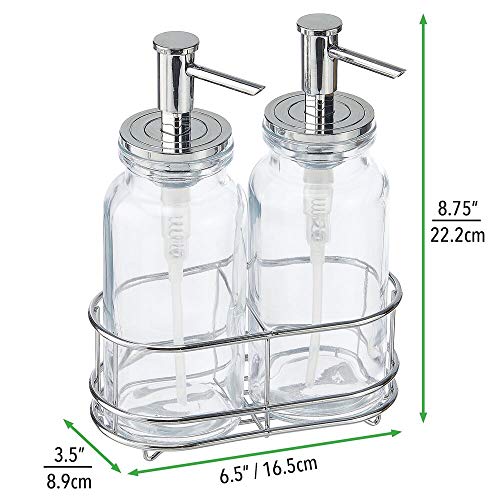 Buy mDesign Double Liquid Hand Soap Glass Dispenser Pump Bottle Caddy