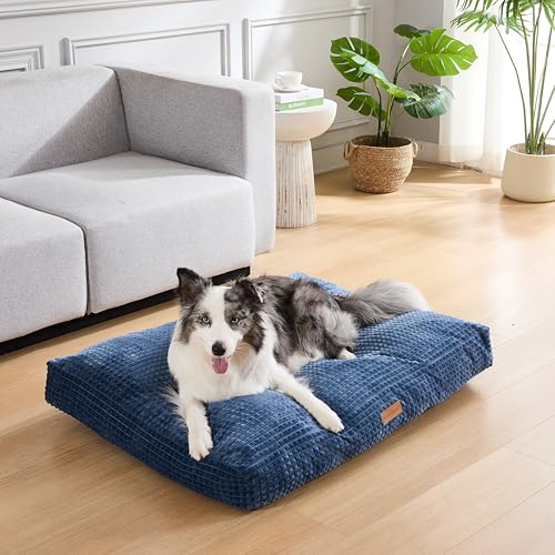 Image of Modern Threads Ultra Plush Orthopedic Memory Foam Pillow Bed for Large Dogs with Supportive Filling and Stylish Textured Design, Blue, (48 inch L x 36 inch W x 6 inch Th)