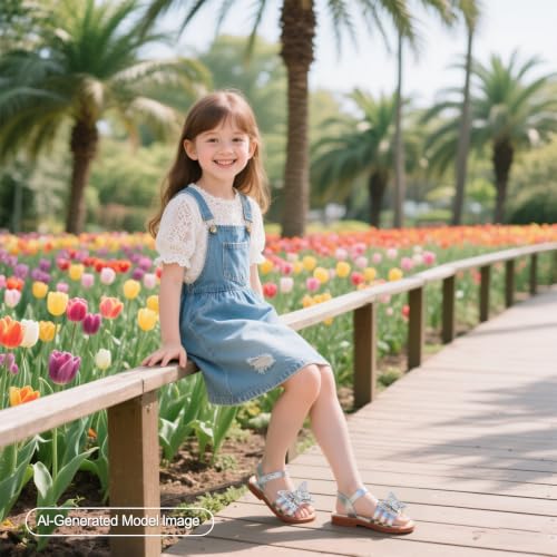 Image of PHIRAMIN Toddler Girl Sandals - Flower Girl Dress Shoes Open Toe Little Kid Flats