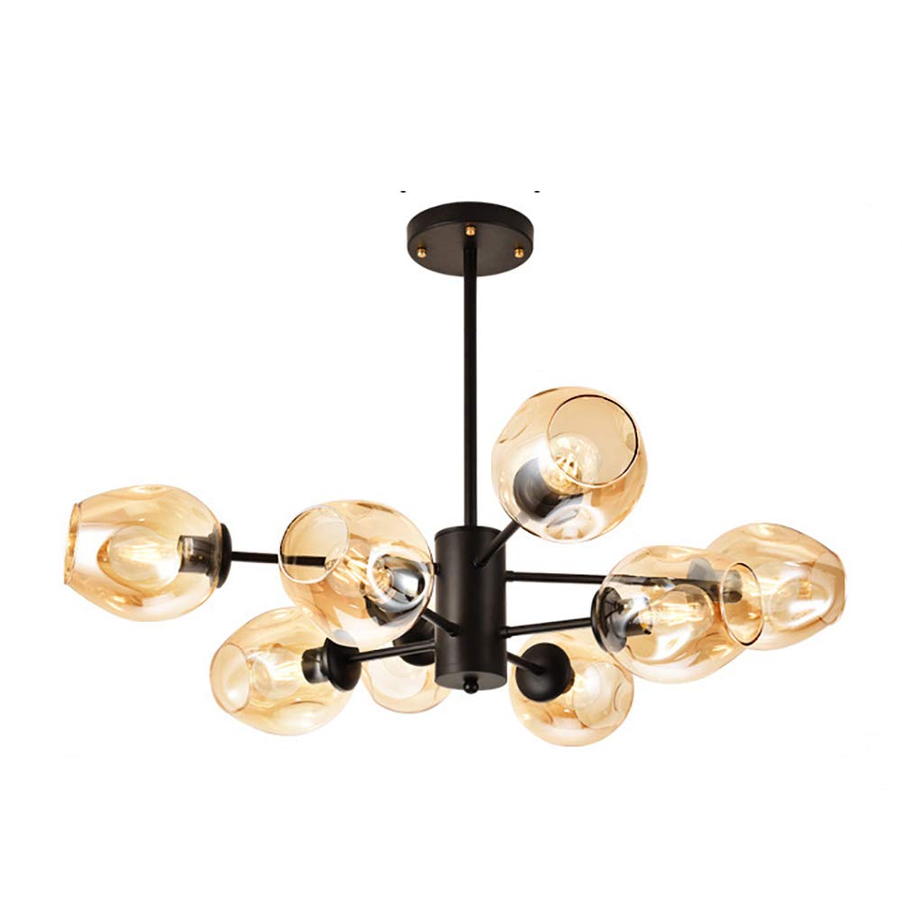 E27 Glass Globe Chandelier Starburst Modern Gold Sputnik Chandelier Vintage Wrought Iron Ceiling Light Fixture Light Dining Bedroom Lighting Green Lampshade 8 Heads (Cognac Lampshade 8 Head)