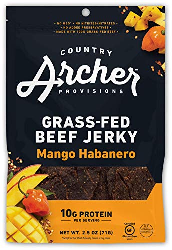 Mango Habanero Beef Jerky by Country Archer, 100% Grass-Fed, Gluten Free, Protein Snacks, 2.5 Ounce, 4 Pack