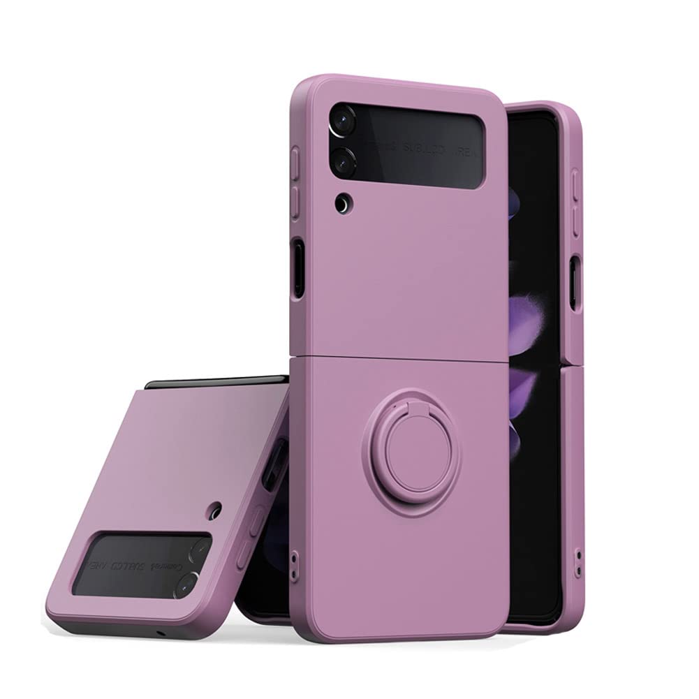 Keyihan Cover Compatibile con Samsung Galaxy Z Flip 4 con Supporto Anello a 360°Lanyard Cinturino da Polso Silicone liquido morbido Custodia Antiurto AntiGraffio Flessibile Slim (Sakura Purple)