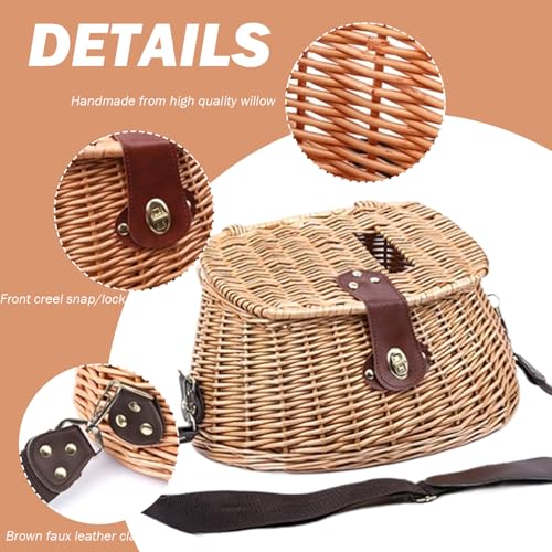 Panier à poisson osier avec couvercle et sangles réglables pour pêche