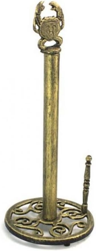 Hampton Nautical Antique Gold Paper Towel Holder 16"-Crab Beach Cast Iron Decor
