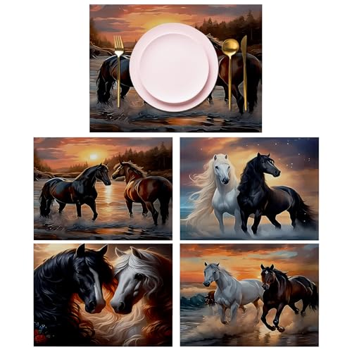 Lvjkes 4 pièces Sets de Table Animaux, 30 x 45 cm Set de Table Lavable, imprimés Cousus à la Main, antidérapants en Lin, adaptés à la Cuisine, au Salon, à la...