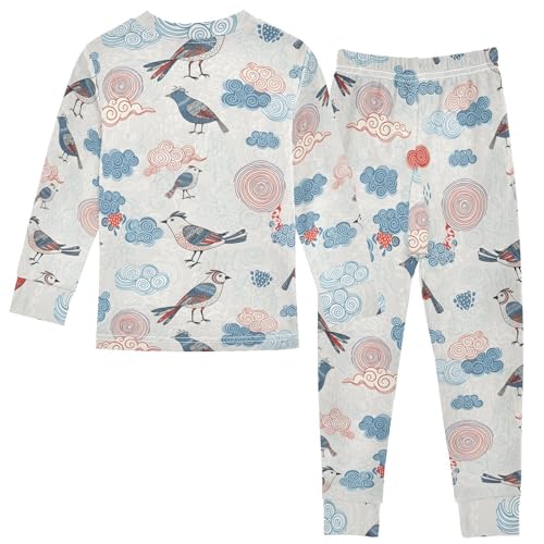 Pajama Sets Long Sleeve Birds Cartoon Clouds Soft Comfy Sleepwear 2 Piece PJS 3-8T3