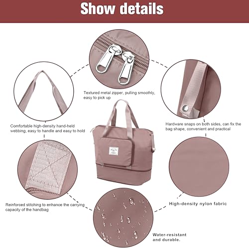 Image of Storite Nylon Imported Foldable Travel Duffle Bag for Women, Expandable Lightweight Waterproof Carry Weekender Overnight Luggage Bag (Style1, Peach Pink)