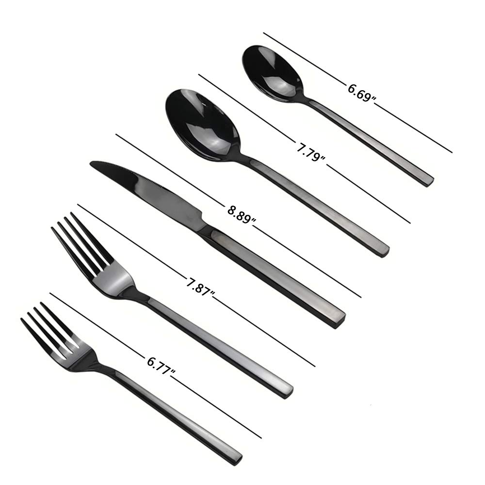 Besteck-Set, Edelstahl, Schwarz, 40-teilig