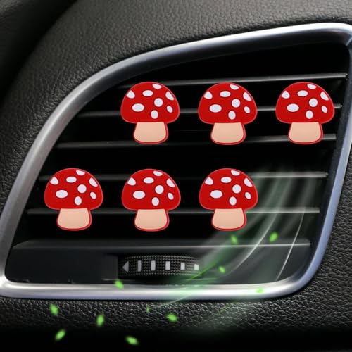 Image of 6 Pcs Red Mushroom Air Vent Clips, Cute Mushroom Car Air Fresheners Vents Clips Diamond Vent Clip Cars Interior Decor Charm Bling Car Accessories Cars Decoration for Women, Automotive Air Fresheners