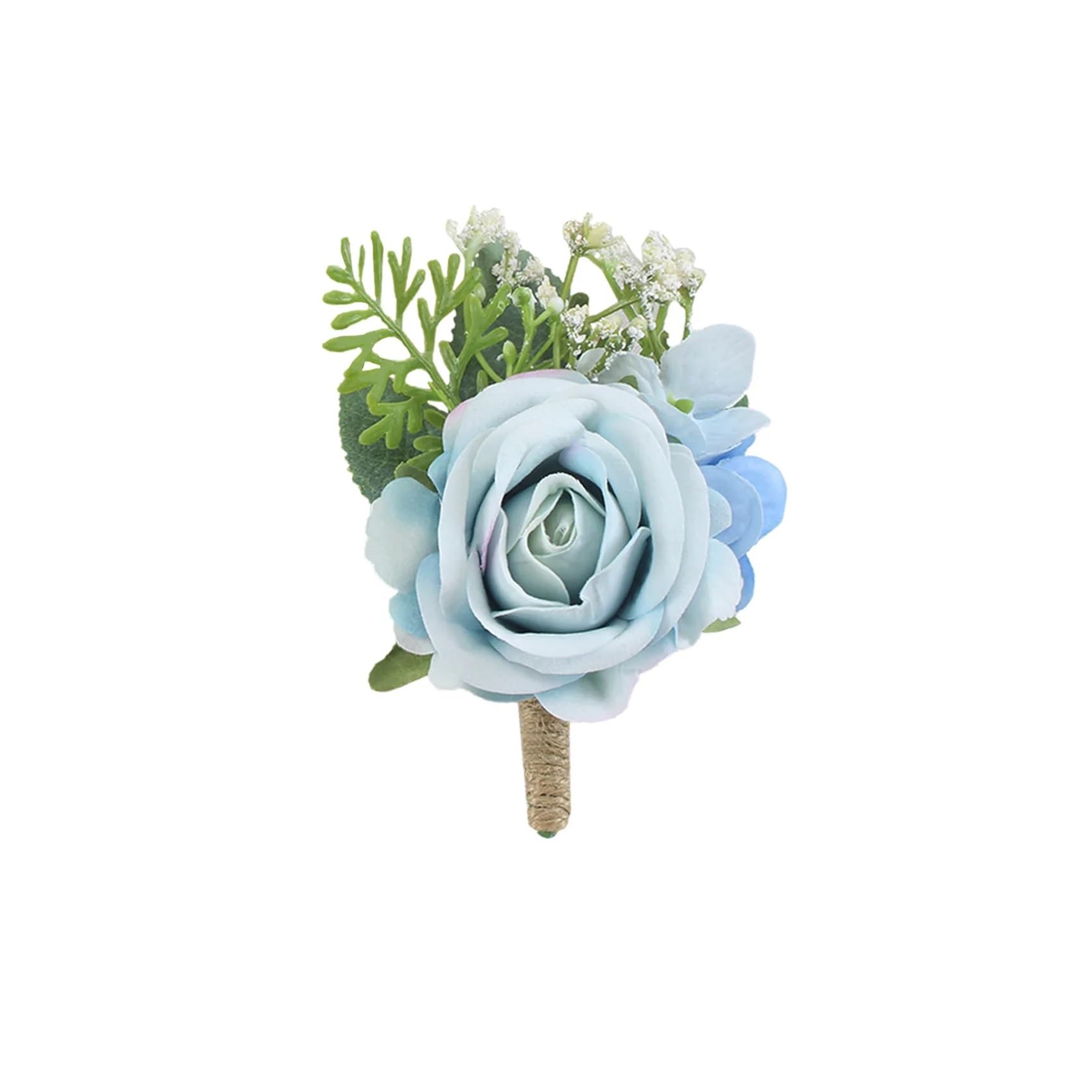 Hzomif Boho Artificial Flower Wedding Corsage 4pcs Boutonnieres Flowers Artificial Roses Silk White Ivory Corsage Buttonhole Groomsmen Boutonniere for Men Wedding Accessories(Blue)