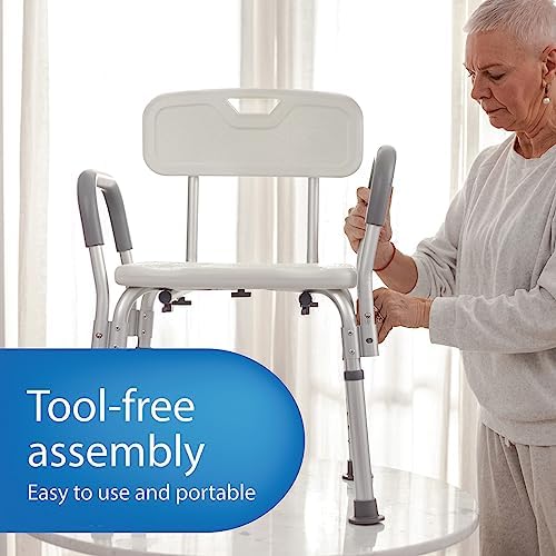 Medline Shower Chair Seat with Padded Armrests and Back | Heavy Duty Shower Chair for Bathtub | Slip Resistant Shower Seat with Adjustable Height | Shower Chair for Inside Shower with 350 lb Capacity — view 5