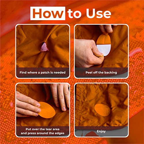 aZengear Repair Patches for Jackets, Tent, Shoe Toe, Air Mattress, Inflatables, PVC Gear - Waterproof, Self-Adhesive, Tear-Cold-Heat-Resistant, Down Puffer Coat (11 Pcs, Orange)
