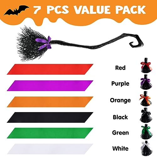 Image of JOYIN 55'' Halloween Witch Broom Cane with Ribbons, Witches Broomstick for Kids Women Wizard Costume Parties, Photo Booth Accessory Stage Prop, Halloween Decorations