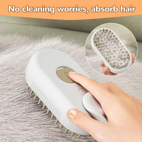 Image of Cat Steam Brush, 3 in 1 Dog Steam Brush,Steam Cat Brush,Silicone Massage Grooming Pet Steam Brush for Cats Dogs,Rechargeable Cats Dogs Steam Brush for Shedding (White)