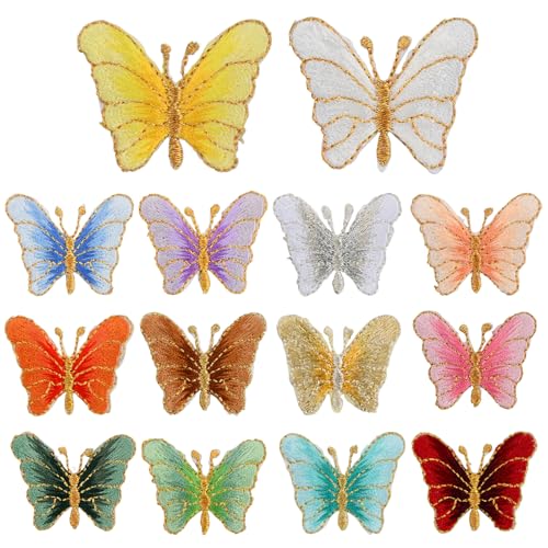 Homirty Lot de 14 écussons brodés en forme de papillon de couleurs mélangées, à repasser ou à coudre, pour vêtements, fournitures de loisirs créatifs,...