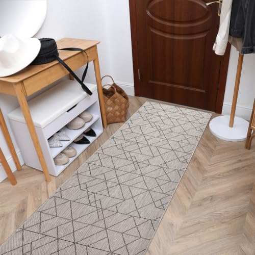 Alfombra pasillera de sisal Sion 6051 gris de 70x120 cm con diseño de llave geométrica 4