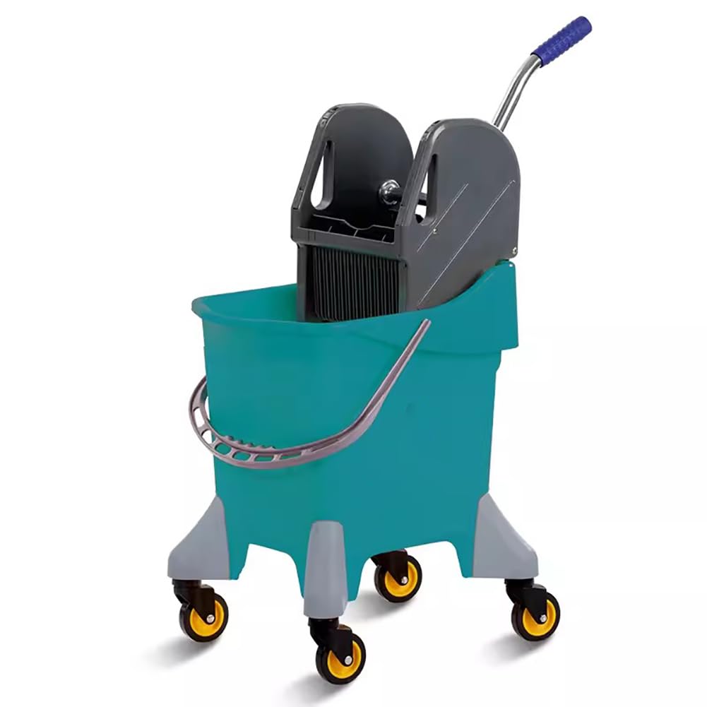 Cubo para Fregona Comercial Profesional, Cubo Portátil para Limpieza De Suelos, Cubo De Limpieza con Escurridor Y Ruedas, Cubo para Fregona De Presión Lateral De 32L