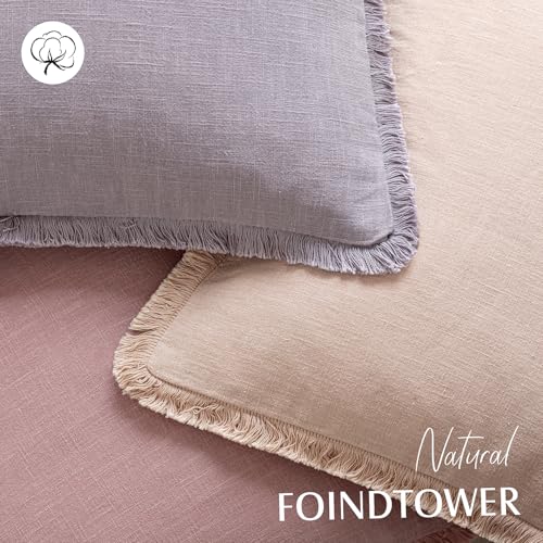Image of Foindtower Set of 2 Decorative Linen Fringe Throw Pillow Covers Cozy Boho Farmhouse Cushion Cover with Tassels Soft Accent Pillowcase for Couch Sofa Bed Living Room Home Decor,18x18 Inch,Light Purple