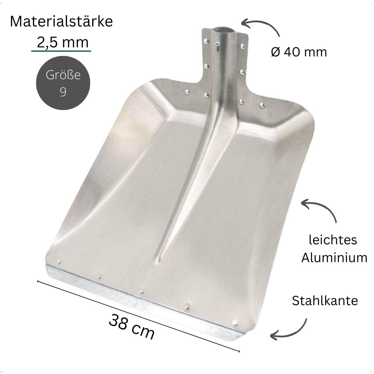 Aluminium Schaufel mit Stahlkante Gr. 9 Materialstärke 2,5 mm