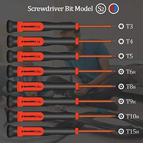 E·Durable Torx Screwdriver Set T3 T4 T5 T6 T8 T9 T10 T15 Security Torx Drivers with ESD Tweezers, Magnetic Screwdrivers Precision Repair Kit for Xbox PS4 Ring Doorbell Folding knife Macbook Computer