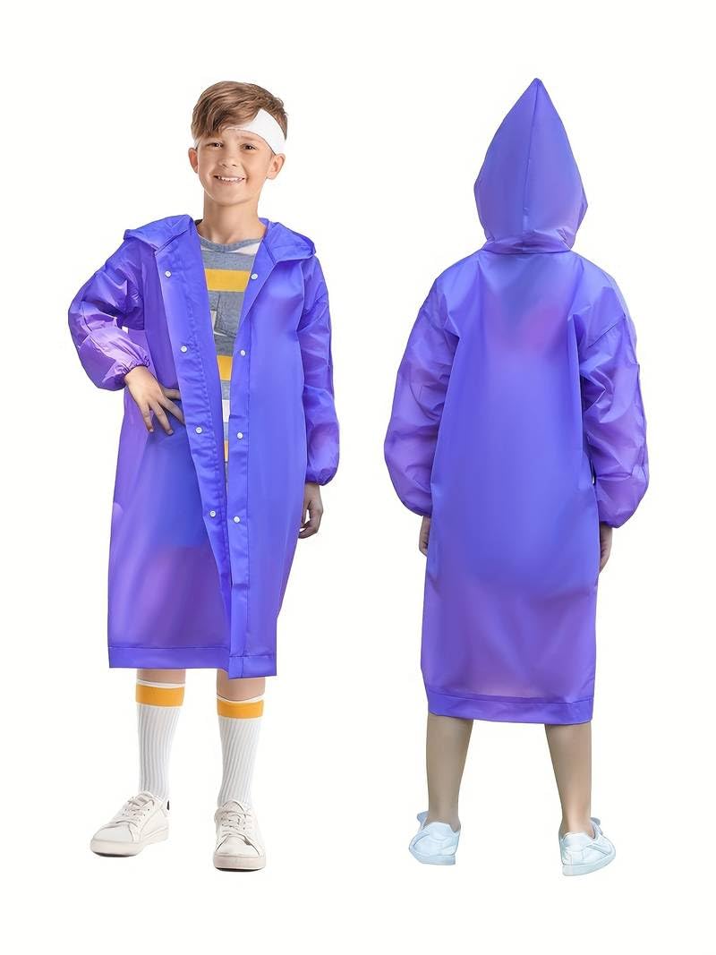 Boolavard Boys Purple 2 Pack Girls Rain Poncho, Reusable Waterproof Hooded Raincoats Eva Rain Ponchos For Outdoor Activities