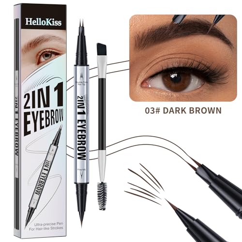 WUBLSYAN Eyebrow Pencil Curved Eyebrow Pen, Microblading Eyebrow Pen 2-in-1 Dual-Ended with 2-Fork-Tip & Precise Brush-Tip with Eyebrow Brush, Waterproof Natural Brow for Women (03#DARK BROWN) — view 4
