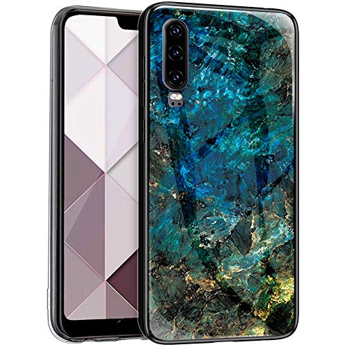 Urhause Cover Compatible with Huawei P30 Case Glossy Glitter Marble Mirror Case Clear Sparkle Bumper Hard Cover Soft TPU Edge Silicone Skin Cover Shiny Bling Anti-Scratch Shockproof Cover Emerald