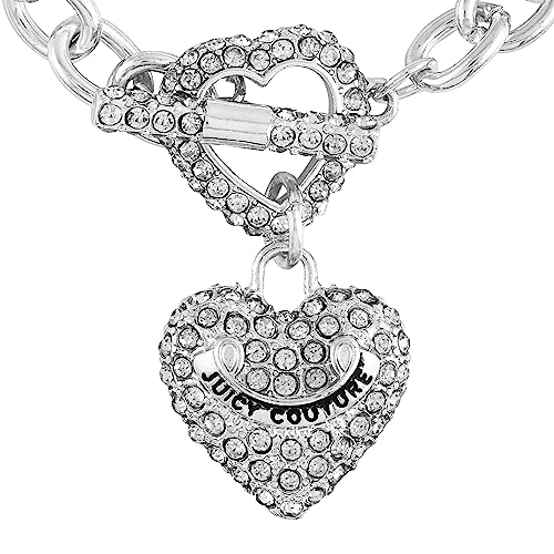 Juicy Couture Silvertone Glass Stone and Heart Charm Toggle Bracelet2