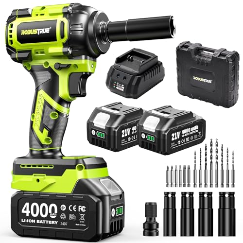 Robustrue Cordless Impact Wrench, 590Ft-lbs (800N.m) Brushless 1/2 inch, 2800RPM High Torque Impact...