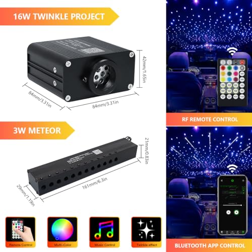 Image of 16W Car Home Starlight Headliner Kit, Twinkle & Sound Activate RGBW Fiber Optic Lights with APP & Remote Control, Shooting Star Lights for Ceiling Decoration, 600 pcs 9.8ft