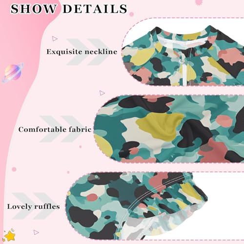 ALAZA Bright Yellow Black Green Camouflage Girls One Piece Swimsuit Long Sleeve Rash Guard Swimsuits UV 50+ Swimwear Zipper4