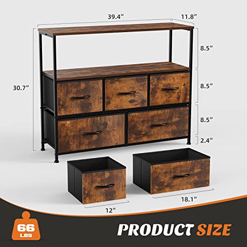 Dresser Tv Stand, Entertainment Center With 5 Fabric Drawers, Media Console Table For Tv With Open Storage Shelf Dresser For Bedroom/Living Room/Hallway #TOP3