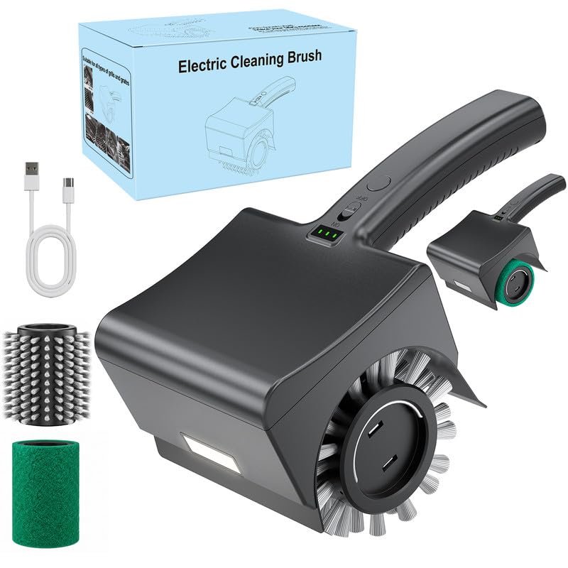 Electric Grill Brush Rechargeable Grill Cleaner 2 Heads 2 Speed 4000 RPM Torque 200KG BBQ Cleaning Brush with Safety Lock Submersible 304 SS Head Splash-Proof Scrubbe IPX7 Waterproof Carbon Black