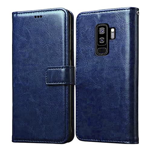 Image of Flip Cover Back Case for Samsung Galaxy S9 Plus | Premium Leather Finish | Inbuilt Pockets & Stand | Flip Cover Back Case for Samsung Galaxy S9 Plus (Blue)