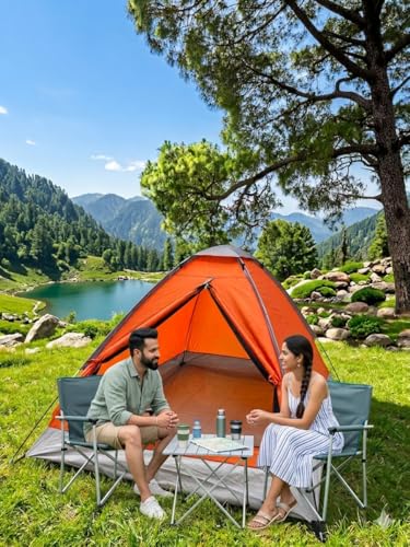 Image of 2 Person Camping Tent Dome Tent Water Resistant UV Protection Wind Ready Portable for Camping Hiking Trekking Festivals ET1102 Orange