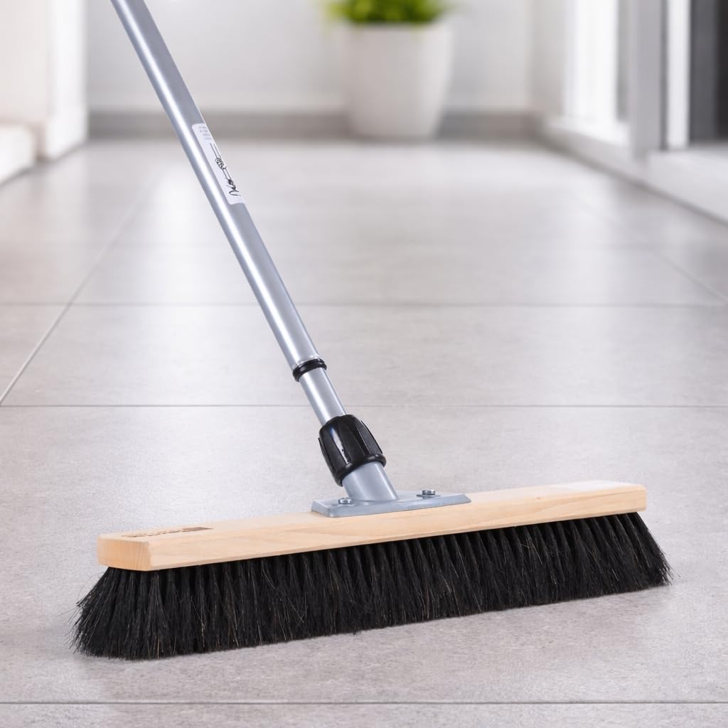 Weicher Rosshaar Saalbesen 50cm Breit mit Teleskopstiel Stiel Besen | Naturhaar, Metallstiel verstellbar max. 200cm, Sehr weiche Borsten, Sehr gute Staubbindung, Für glatte Böden