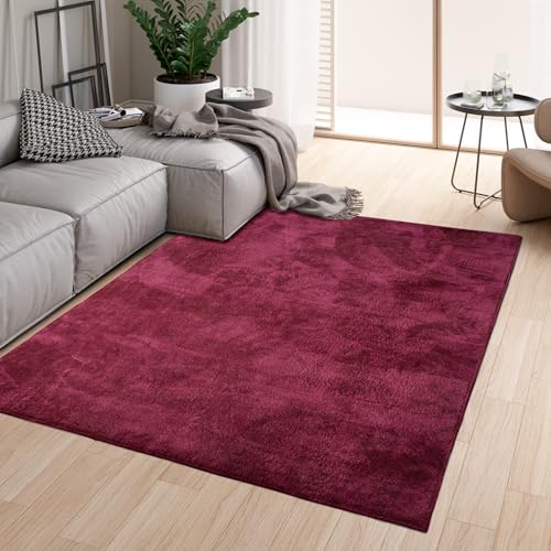 homeart Area Rugs Soft Short Pile Monochrome Carpets - Anti-Slip Backing Machine Washable Modern Fluffy Rugs for Living Room Bedroom Kitchen Entrance - Bordeaux 60x110 cm