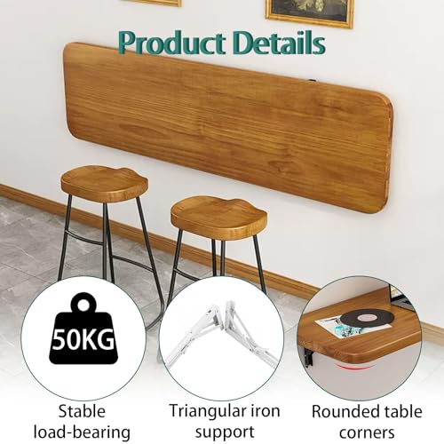 Table d'appoint murale pliable en bois marron et métal 120x40cm