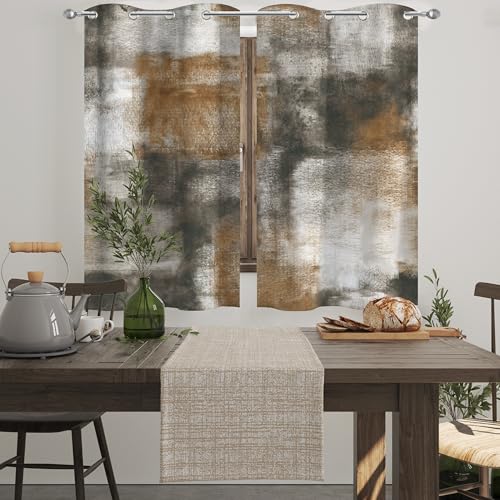 Image of Asuexpect Abstract Kitchen Curtains 2 Panels Abstract Rust Curtain Room Darkening Grommet Window Drapes Modern Decorative Window Treatments, 26x36 Inches, Tan