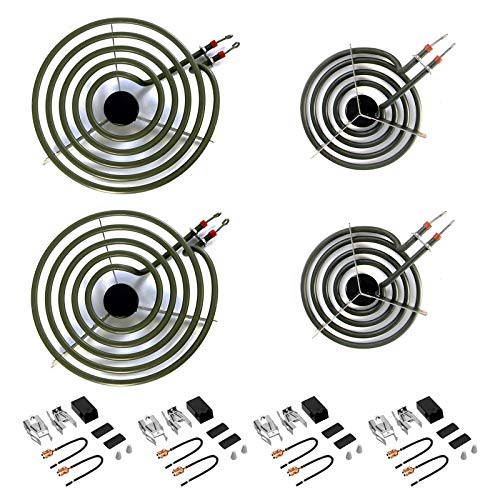 MP22YA Electric Range Burners Element Set (2pcs MP15YA 6\" & 2pcs MP21YA 8\") with 4pcs 330031 Receptacle Kit, Electric Stove Coil Burner for WhirlpooL Jenn-Air Maytag Kenmore MagicChef Admiral Stove
